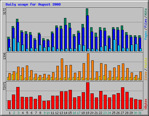 Daily usage for August 2008